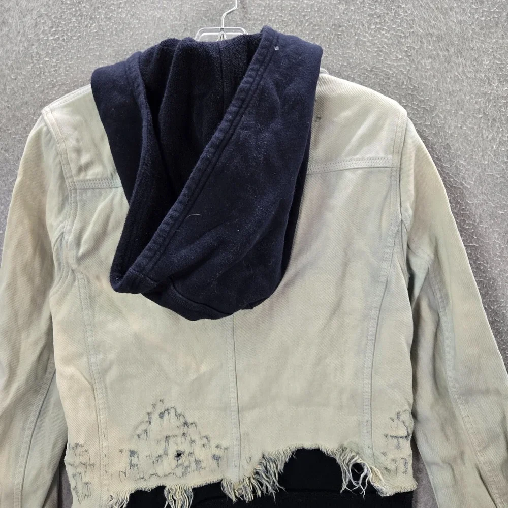 Free People Women Jacket Small Layer‎ Denim Hooded Weave Distress Teen Wolf